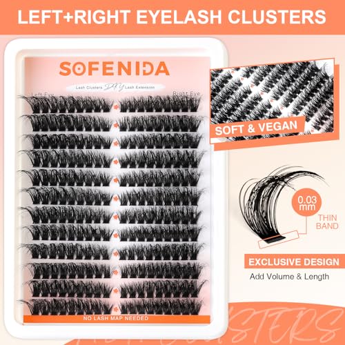 Lash Clusters 80D Cluster Eyelash Extensions 8-16mm Cat Eye Wispy Eyelash Clusters 12 Pairs D Curvature Eyelash Clusters Left & Right Diy Lash Extension at Home