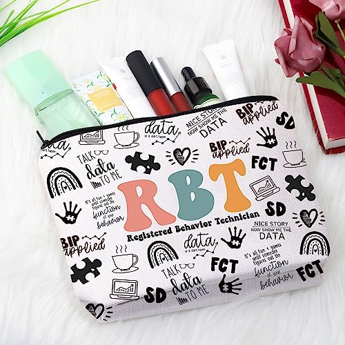 GJTIM Canvas Cosmetic Bag With Zipper - RBT Gift Behavior Therapist Zipper Pouch Makeup Bag for ABA BCBA Behavior Analyst Gift (RBT Bag, Medium, 3D Printed Pattern)