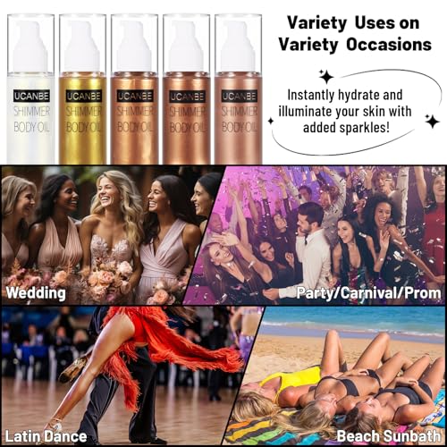 UCANBE Body Shimmer Oil 100ml, Moisturizing Body Glow Glitter Oil, Waterproof Shimmering Luminizer Liquid Illuminator Highlighter, Tinted Shimmer Lotion Glowing Bronzer Makeup(Rose Gold)