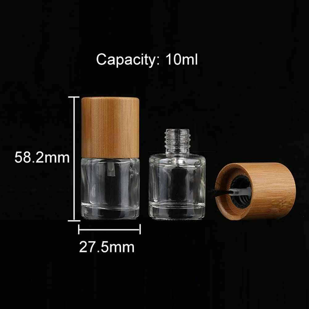 lasenersm 2 Pieces 10ml Empty Nail Polish Bottles with Bamboo Cap and Brush Refillable Nail Polish Glass Bottles Cylindrical Glass Bottles Vials Containers for DIY Nail Art