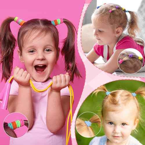 Toddler Hair Accessories for Girls, Colorful Elastic Hair Ties Set with Hair Clips, Funtopia 1246pcs Hair Rubber Bands with Cotton Baby Hair Ties, Mini Hair Clips, Hair Tail Tools for Kids