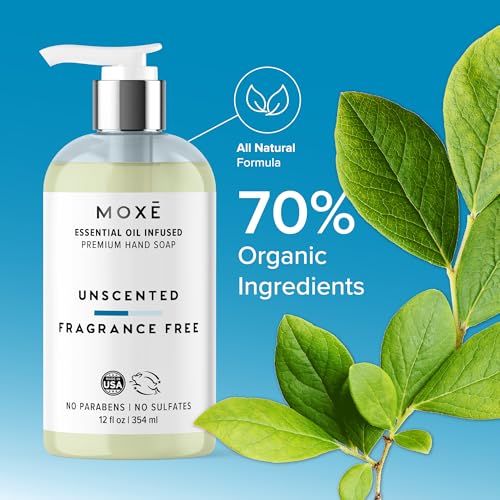 MOXE All Natural Hand Wash ? Unscented Fragrance-Free? Gentle Formula, Organic & Plant-Based ? For Kitchen & Bathroom ? Biodegradable, Vegan, Cruelty-Free, No Sulfates or Parabens ? 12 oz
