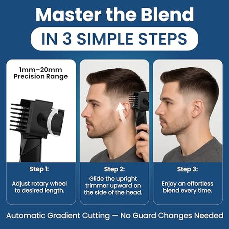247 Groomed Self Hair Trimmer for Men – Auto Blend Guide, 1-20mm
