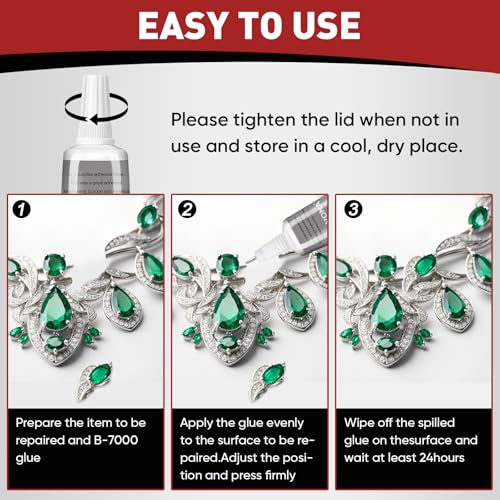 B7000 Clear Glue 15ml, 8-Pack Precision Tip for Jewelry & Nail Art
