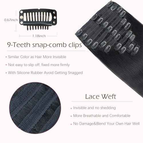 CanaryFly Straight Clip in Hair Extensions Real Human Hair,10Pcs 100% Unprocessed Full Head Brazilian Virgin Human Hair Clip ins for Women,Natural Silk Human Hair 150g 14inch #1B Natural Black