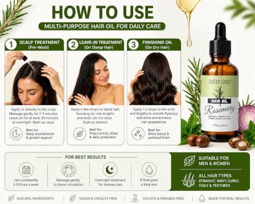 Rosemary Hair Oil for Hair Growth – Scalp Treatment with Castor, Biotin & Keratin, Nourishing Oil for Thicker-Looking Hair