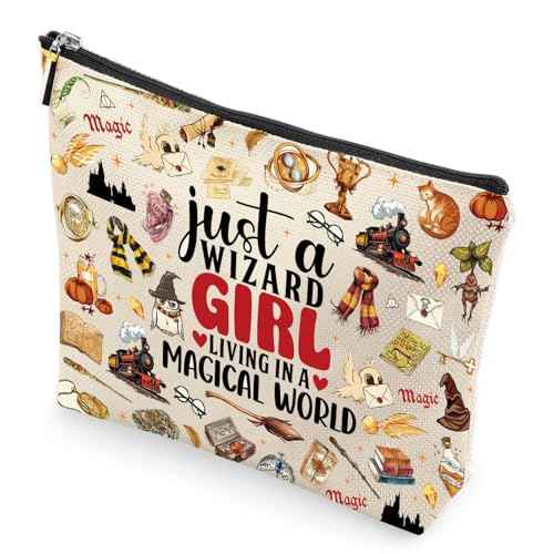 Magic Makeup Bag Gifts - Personalized Wizard Cosmetic Bags for Magical Books Lover Fans Canvas Toiletry Pouch for Women Girls Travel Beach Party Accessories Holiday Graduation Birthday Gift