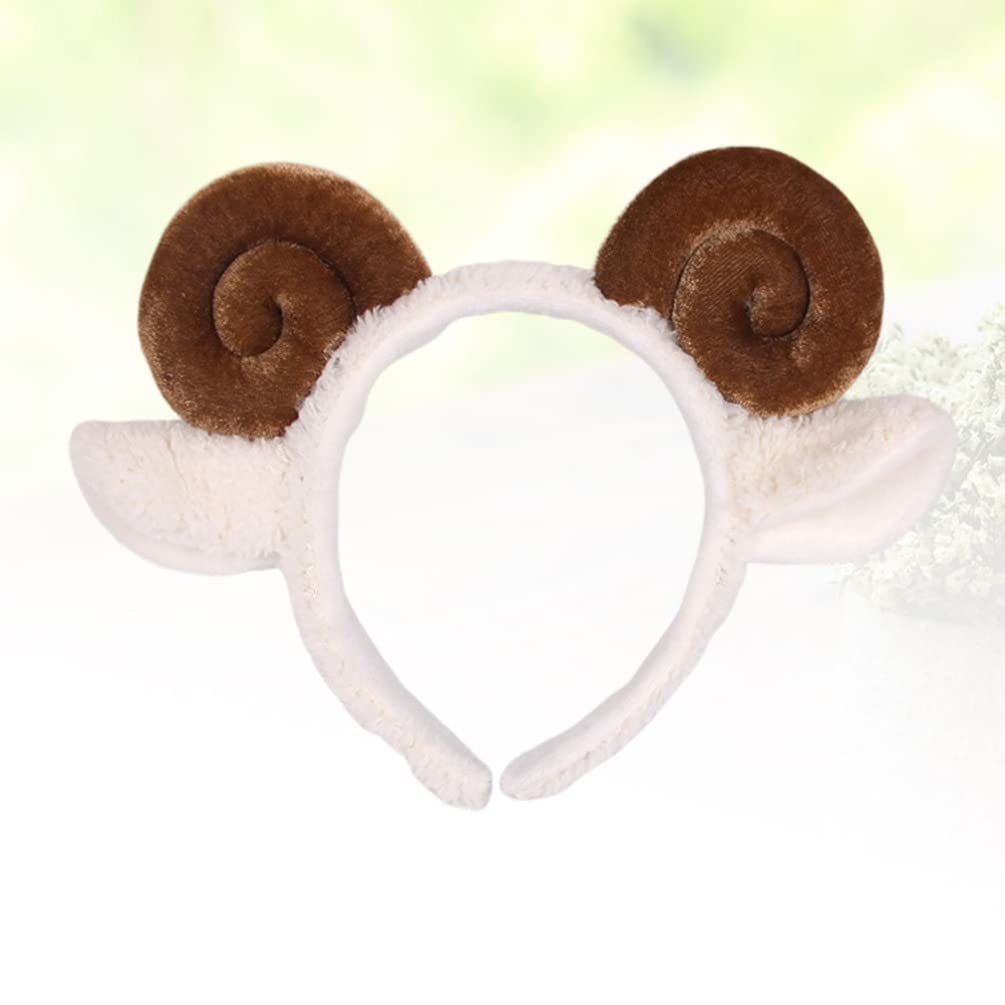 PRETYZOOM Spiral Hair Ties and Plush Animal Headbands for Women - Sheep Horn Ear Headbands, Cartoon Party Favors (Coffee)