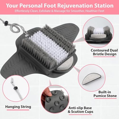 Efforest Shower Foot Scrubber Mat with Pumice Stone & Non-Slip Suction Cups