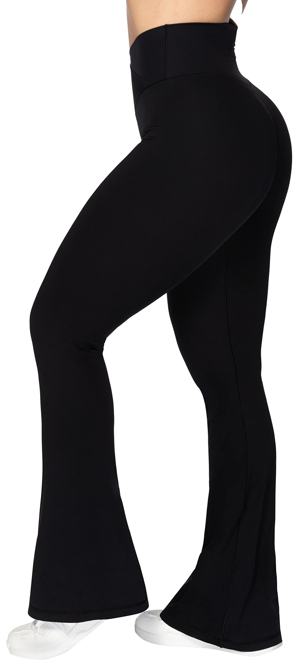 Sunzel Flare Leggings, Crossover Yoga Pants for Women with Tummy Control, High-Waisted and Wide Leg 34" Black X-Small