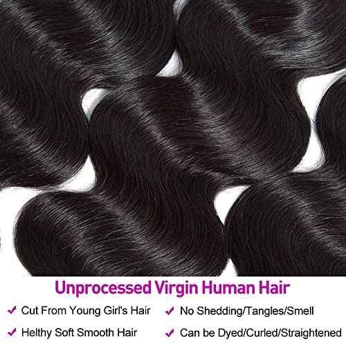 Flady Virgin Hair Bundles Human Hair Body Wave Bundle Brazilian Virgin Body Wave Weft 3 Bundles 12 14 16inch 100% Unprocessed Brazilian Body Wave Human Hair Weave for Black Women