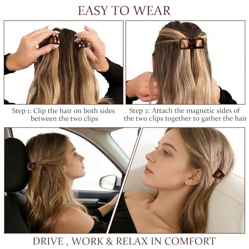 BADAO Magnetic Hair Clips - 2 Pairs Seamless No-Slip Styling Clips for Women