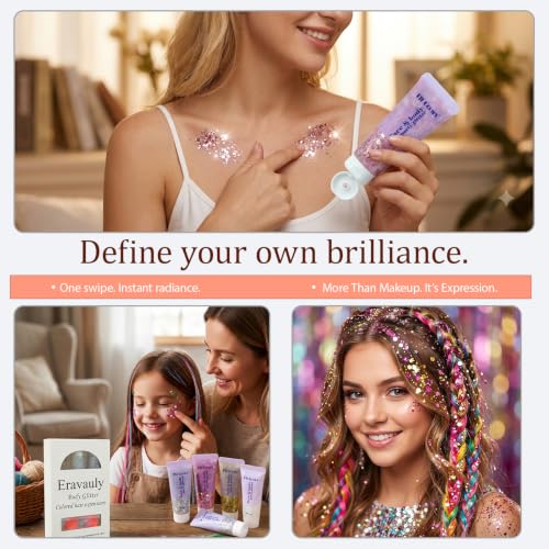 Glitter Gel & Clip-in Hair Extensions Set - Festival Party Glow Kit