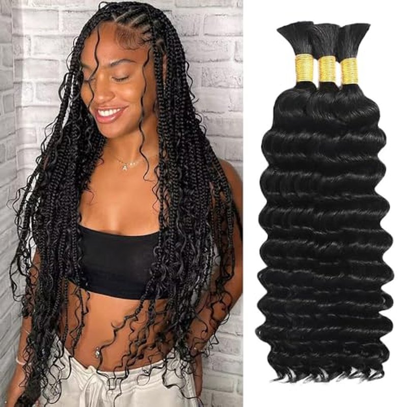 Fridnae 22 Inch Deep Wave Human Hair for Boho Braids - 3 Bundles