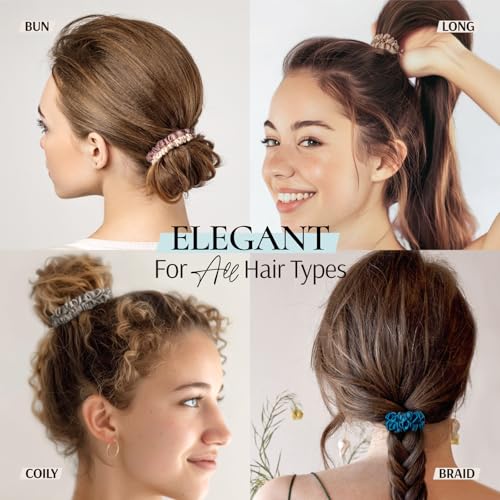 Zenssia Silk Hair Ties Scrunchies 4-Pack No Damage Elastic Hair Accessories for Fine & Thin Hair - Black, Navy, Royal Blue