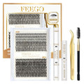 FEEGO Charming Kits 30D+40D D Fluffy Eyelash Extensions Kit, 280pcs Lash Clusters Wispy 9-16mm Applicator for Beginners, Individual Lashes, Lash Bond, Seal Glue, Remover (3040D Charming Kit)