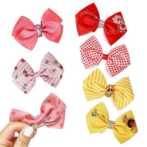 LUV HER Licensed Girls Hair Bows - Strawberry Shortcake Themed Hair Accessories Gift Set, 7-Piece 4-Inch Bundle, Alligator Clips, Ages 3+