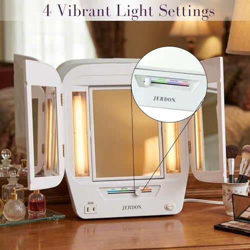 Lighted Makeup Mirror with 5X Magnification | White Vanity Mirror with Adjustable Lighting
