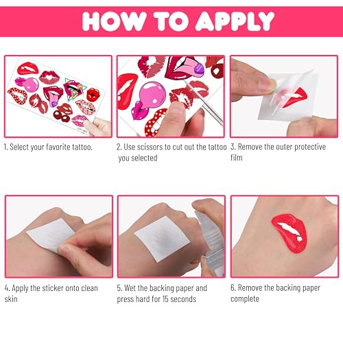 Lip Kiss Temporary Tattoos - 84 Pieces, 8 Sheets