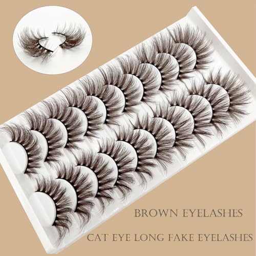 Brown Mink Eyelashes 10 Pairs - Wispy Fluffy 3D Strip Lashes