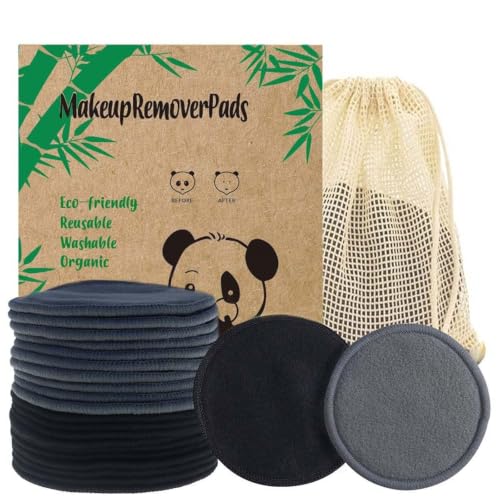 Soft Bamboo Charcoal Reusable Makeup Remover Pads – 20 Pack