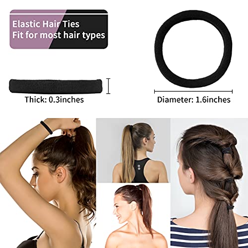 100PCS Black Hair Ties for Women, No Crease No Damage, Seamless Cotton Bands for Thick Thin Hair, Soft Ponytail Holders, Accessories for Girls