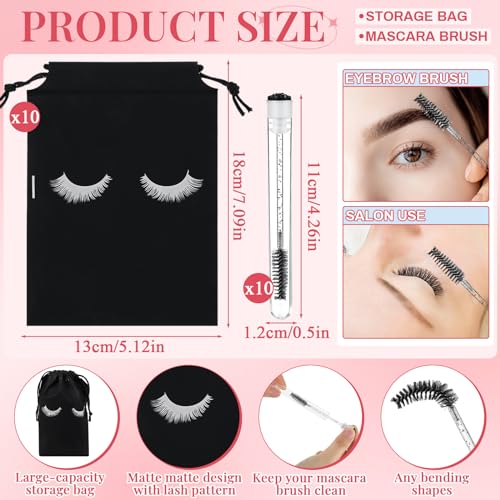 60 Pcs Lash Shampoo Brushes Set 10 Lash Shampoo Brushes 10 Mascara Tubes and Wands 10 Foam Pump Bottle 10 Rinse Bottles 10 Makeup Remover Pad 10 Aftercare Drawstring Bag(Black,10 Pcs)