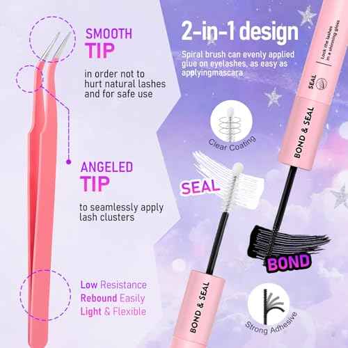 Lash Clusters Kit DIY Eyelash Clusters 530pcs 3D Full Individual Lashes Clusters Kit 30D-100D Pre Map Volume Lash Clusters Volume Self Adhesive Eyelashes Kit With Bond & Seal Tweezers