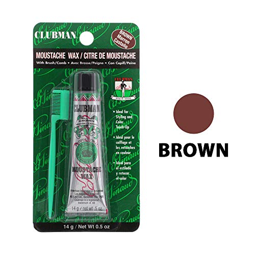 Clubman Mustache Wax for Men ? Brown Moustache Wax with Brush & Comb, Strong Hold, 0.5 oz x 3 Pack