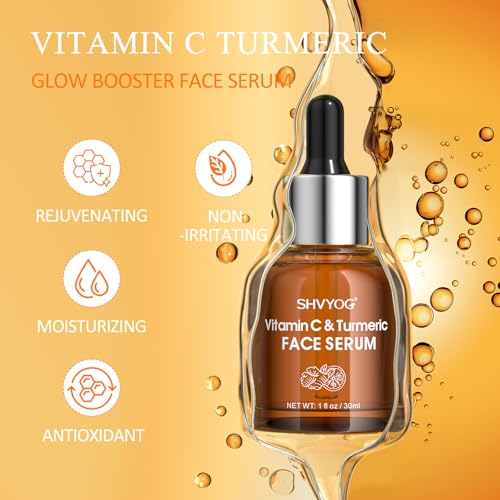 Vitamin C Face Serum with Turmeric for Uneven Skin Tone, Vitamin C & Turmeric Serum for Anti-Aging, Hydrating and Improving Dull Skin 1 Fl Oz