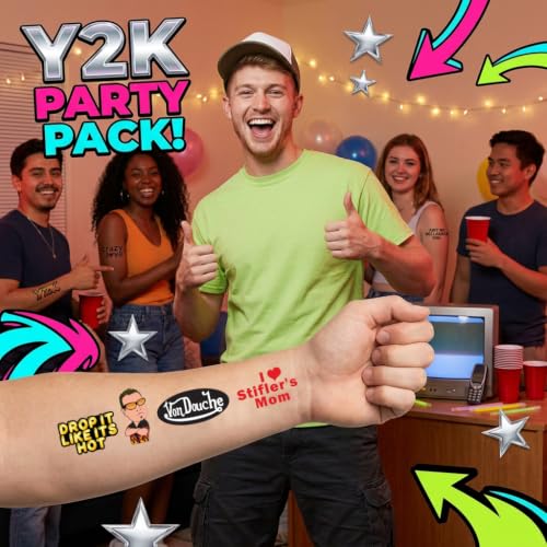 Y2K Temporary Tattoos - 4 Sheets Waterproof 2000s Party Favors