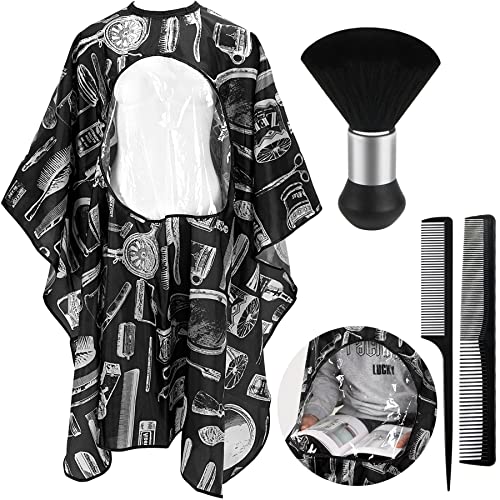 FEBSNOW Professional Barber Cape with Neck Duster Brush Large Hair Cutting Cape with See-Through Window Waterproof Salon Cape