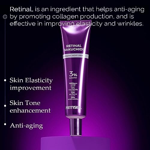 PRETTYSKIN Retinal Bakuchiol At-home Night Cream Moisturizer for Face | Helps to reduce Wrinkles & Fine lines, Elasticity, Tone-up, Anti-aging, Centella Asiatica Extract 30%, Retinal 1,000 ppm (50g)