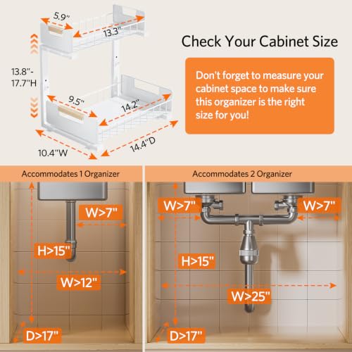 Delamu Under Sink Organizer 2-Tier Pull Out Shelf, White