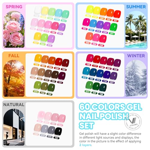 VANREESA 148Pcs Gel Nail Polish Kit with UV Light & Drill - 60 Colors