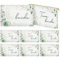 7 Pcs Team Bride Makeup Bags - Sage Green Canvas with Golden Zippers