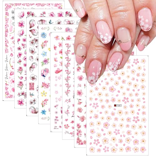 6 Sheets Heart Flowers Star Nail Stickers for Nail Art, Laser Silver Gold Star Flower Nail Decals 3D Self-Adhesive Nail Art Stickers Glitter Star Nail Art Design Decorations for Women DIY Nails Tip