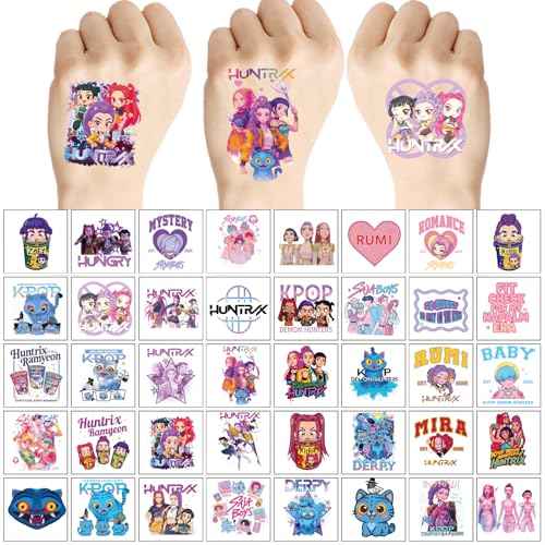 40Pcs Korean Idol Demon Movie Hunters Temporary Tattoos for kids,Goodie Bag Stuffers Party Supplies Birthday Decoration Gifts for Girl Boys Home Activity Class Prizes Carnival Christmas Rewards
