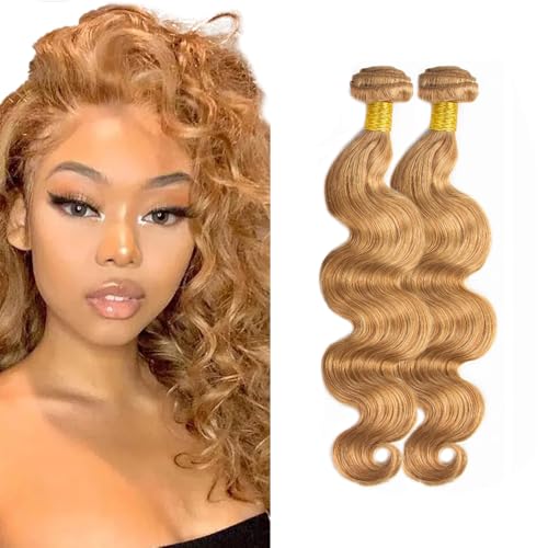 Auokmar Golden #27 B Honey Blonde Body Wave Hair Bundles 22 Inch 2 Pack