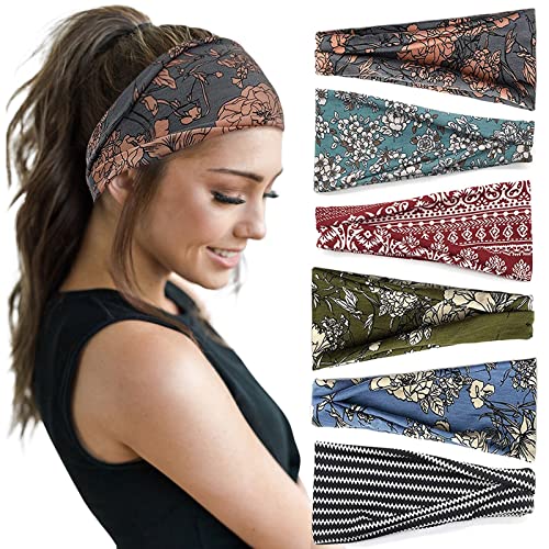 Huachi Boho Headbands for Women 6-Pack Non-Slip Wide