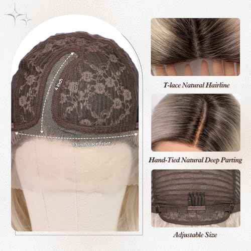 starluck Wig Lace Front Wigs for Women Partial Platinum Blonde Curly Shoulder Length Wig Synthetic Lace front Hair for Women Daily Wear