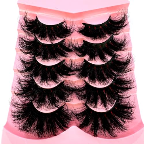 5-Pair Faux Mink Lashes 25mm Fluffy Dramatic False Eyelashes