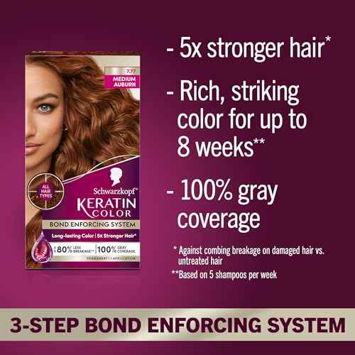 Schwarzkopf Keratin Permanent Hair Dye Cream, 7.7 Medium Auburn, Professional Quality Color for Up to 100% Gray Coverage, Bond Enforcing System