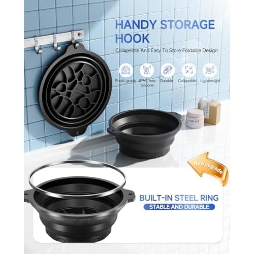 Face Bowl for Ice with Built-in Ice Tray ? Collapsible Silicone Facial Ice Bath Bowl for Cold Plunge Therapy, Skin Tightening & Acne Relief ? Portable Spa Tool for Home & Travel(Black)