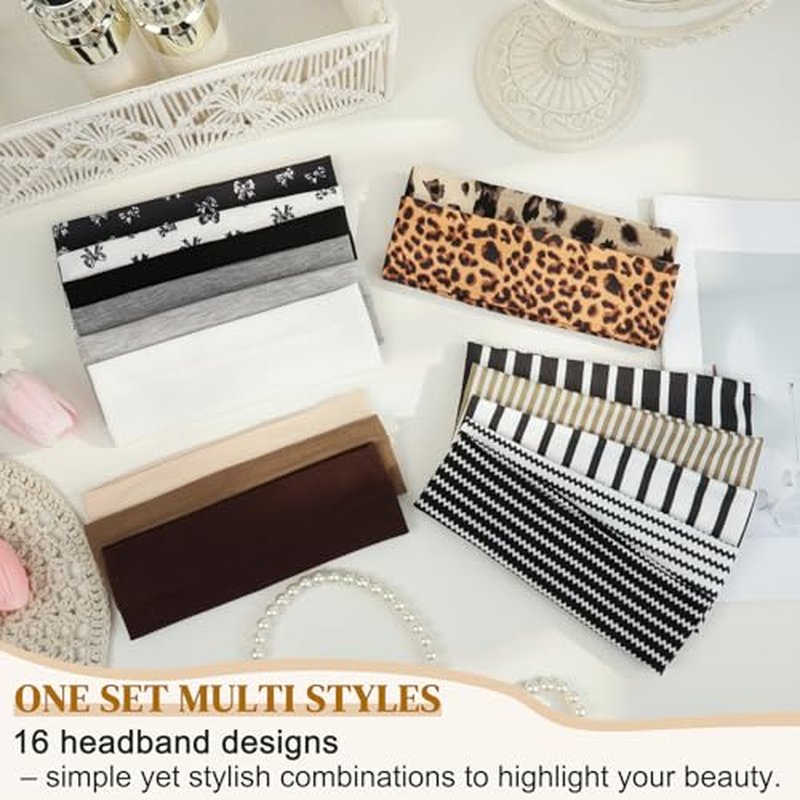 16 Pack Women's Elastic Headbands - Floral & Striped