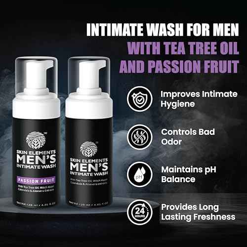 Skin Elements Men's Intimate Wash Combo | Pack of 2 | Jabon Intimo Hombre | Tea Tree Oil + Passion Fruit | pH Balanced Foaming Wash | Soothes, Refreshes & controls Bad Odor | (240 ml)