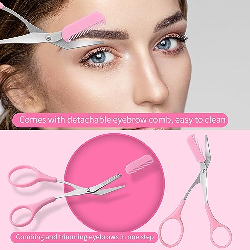 Eyebrow Scissors & Razor Set - Non-Slip Grip, Precision Trimmer with Comb - Black, Pink, Blue