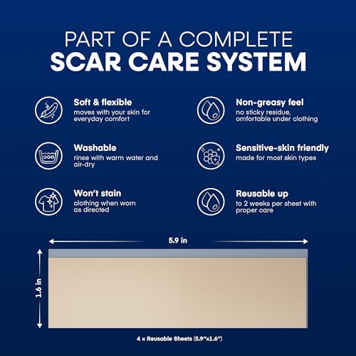 Silicone Scar Sheets for Surgical Scars - 4 Sheets (1.5¡È ¡¿ 3¡È) Medical Grade Reusable Scar Tape for Surgical, C-Section, Burn, Hypertrophic & Keloid Scars, Medium/Tan Tone