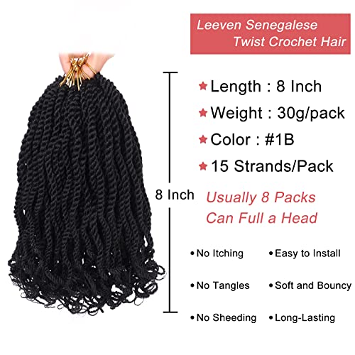 Leeven 18 Inch Senegalese Twist Crochet Hair with Curly Ends 8 Packs Ombre Blonde Brown Pre Looped Wavy Crochet Braids Small Hanava Twist 3 Tone Synthetic Braiding Hair for Women Girl Kids #1B/30/27