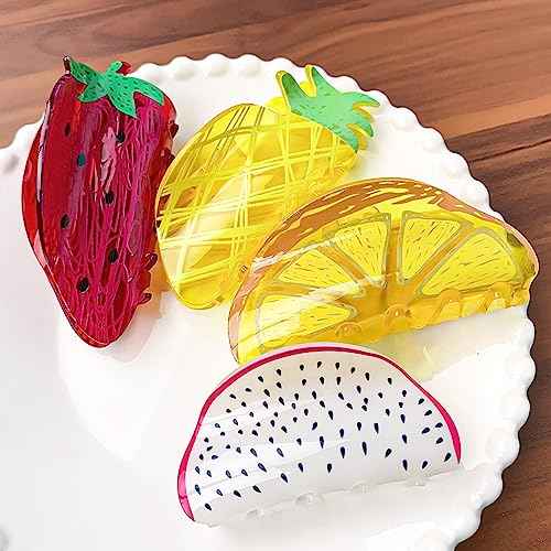 Fruit Print Hair Claws Non Slip 3" Medium Hair Claws Clips Cute Vivid Color Women Girls Hair Accessories, Orange Shape